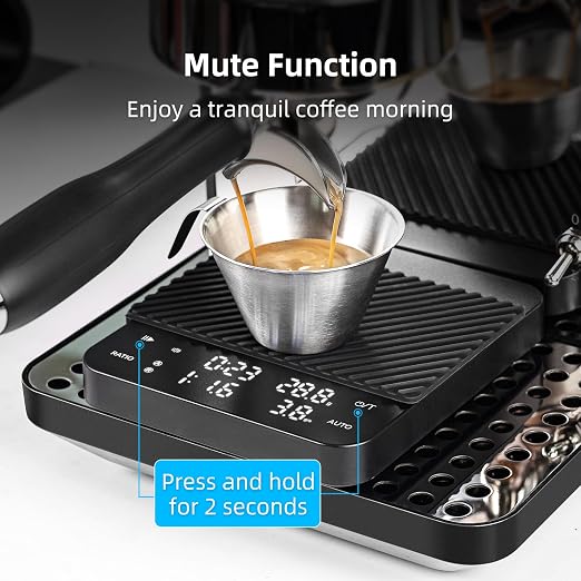 Coffee Scale with Timer, Rechargeable Digital Scale, Ratios & Flow Rate Display, 2kg/0.1g Accurate Scale，Barista-Grade for Pour-Over, Espresso, French Press, Black