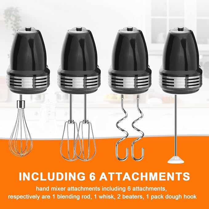 Hand Mixer Beaters Replacement for Cuisinart CHM Series, Stainless Steel Beater, Whisk, Dough Hook, Blending Rod Attachments Parts for HM-90S HM-50 HM-70 CHM-3 CHM-7PK 9 7 5 3 Mixers Blender - 6 PCS