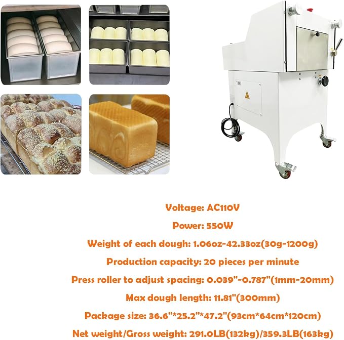 INTSUPERMAI Commercial Toast Bread & Croissant Dough Sheeter 2 in 1 Electric Roller Press Molding Machine & Auto Baguette Shaping Maker 1.06oz-42.33oz 110V