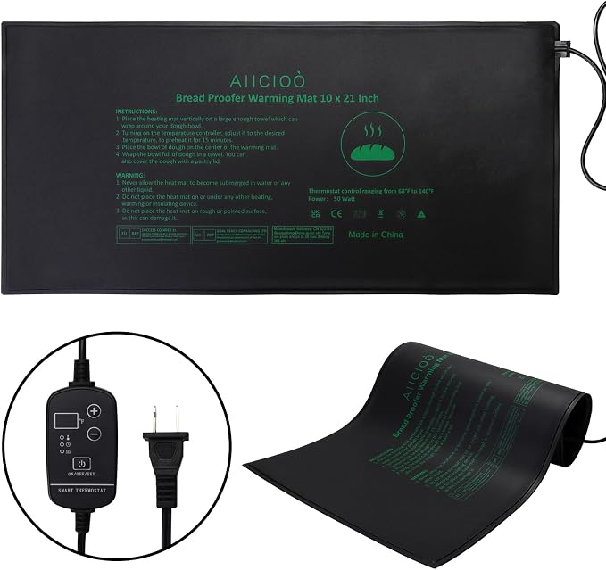 AIICIOO Bread Proofing Warming Mat 10" x 21" Dough Starter Sourdough Heating Pad Portable Dough Rising Bread Starter Warmer with Temperature Controller for Home Bakers