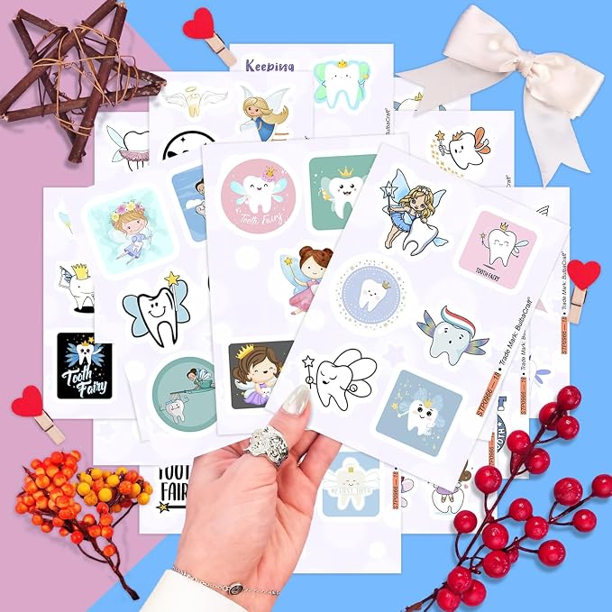 100Pcs Tooth Fairy Stickers for Water Bottle and Laptop - Tooth Fairy Party Supplies & Decorations, Waterproof Vinyl Decals, Dental and Fantasy Stickers, Gifts for Women & Men