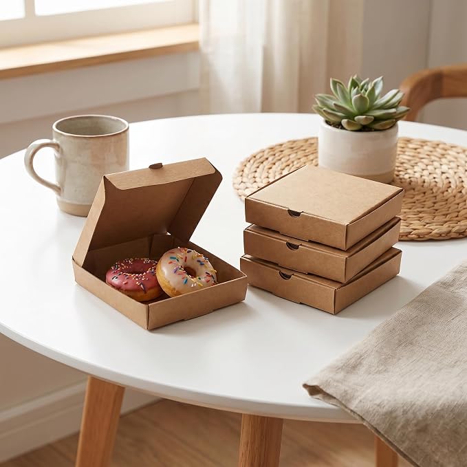 50 Pcs Mini Pizza Boxes, Square, Kraft, 3.54 x 3.54 x 0.79 Inch | Small Cardboard Box, Takeout Food Storage for Party Favors, Birthdays, Weddings and Holiday Parties