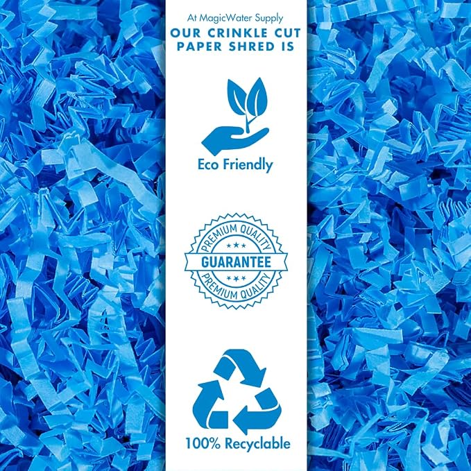 MagicWater Crinkle Cut Paper for Gift Baskets - 2LB - Light Blue - Perfect for Shredded Paper Filler, Basket Filler, Gift Boxes, Bridesmaid Gifts, Christmas Stuffers & More – Ideal for All Occasions