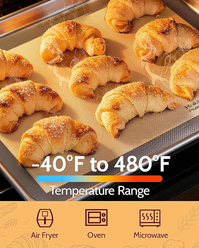 Silicone Baking Mat, Extra-Thick Platinum Silicone, Non-Stick Food Grade Baking Sheet Liners Set of 5, Reusable Dishwasher Safe, 2 Half Sheet + 2 Quarter Sheet + 1 Round 9", Sopito