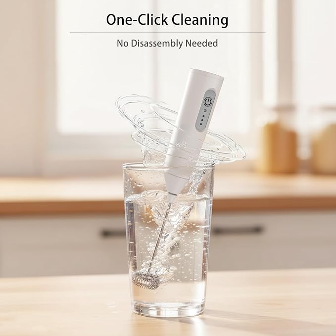 Puraville Rechargeable Electric Milk Frother Handheld, 3 Speeds Electric Whisk Drink Mixer with Stand, Type-C Charging BPA Free for Coffee, Latte, Cappuccino, Egg, Cream, White