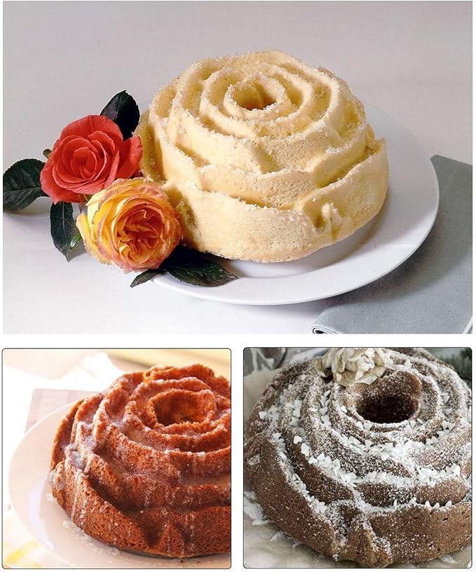 Joyeee 9.4'' Rose Flower Cake Mold Pan, Silicone Baking Mold for Birthday Cake, Muffin, Bread, Pie, Flan, Tart, Mousse, Cheesecake - Non-Stick Baking Trays - Great For Parties, Holidays