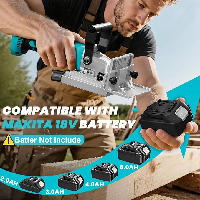 Ecarke Cordless Biscuit Joiner Tool Compatible with Makita 18V Battery, Precision Plate Joiner for Woodworking, Cabinetry & Furniture Making, 0-90° Cutting, 6 Depth Settings, 80 wafers, Tool Only