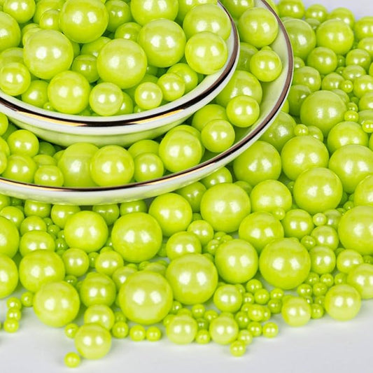 Twisweet Green Pearl Sprinkles for Cake Decorating, Edible Sugar Pearls for Baking, Mix Size, Cake Topper Cupcake Cookie Ice Cream Dessert Decorations, Easter Birthday Summer Party Supplies (130g/4.58oz)
