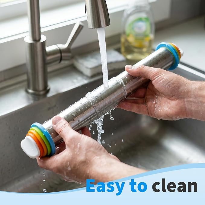 Cake Pop Roller, Adjustable Rolling Pin with Thickness Rings, Stainless Steel Design Ensures Smooth Rolling and Is Easy to Clean, Perfect for Evenly Rolling Dough for Pizza, Pie, Pastries, Pasta