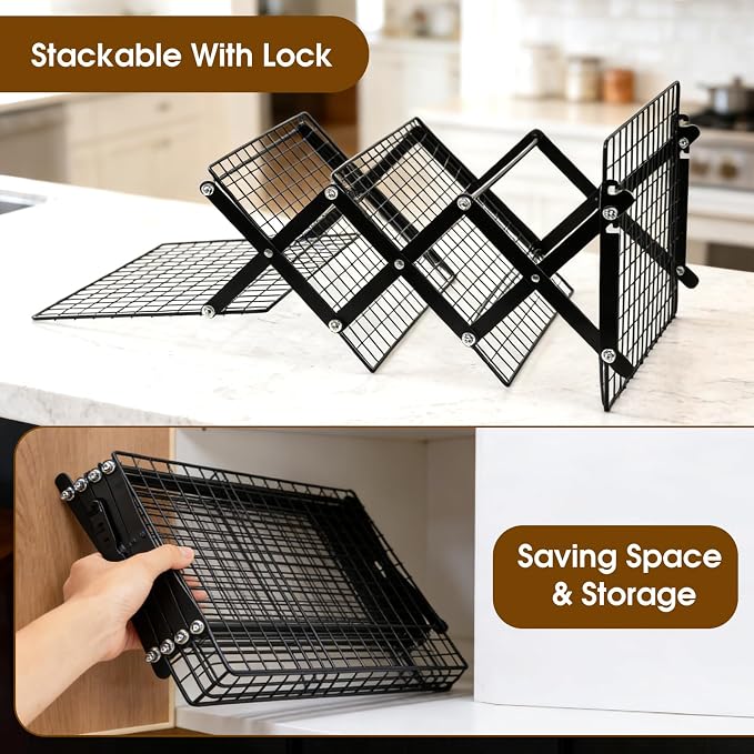 4 Tier Collapsible Cooling Rack - 3 Setting Design, Adjustable Stackable Wire Cooling Racks for Baking, Outdoor Camping Picnic Shelf, Wire Cooling Rack for Baking, Cookies, Cake, BBQ, Drying Rack