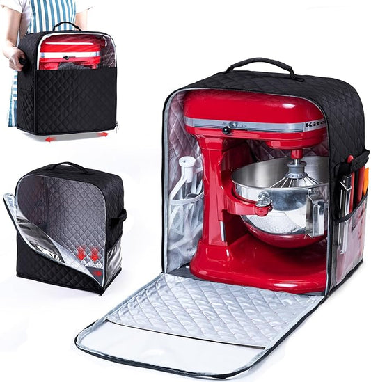 BAGSPRITE Stand Mixer Cover with Appliance Sliders Base Compatible with KitchenAid Mixer-Storage Bag for 6/7/8 Quart with Pockets for Kitchen Aid Accessories and Attachments