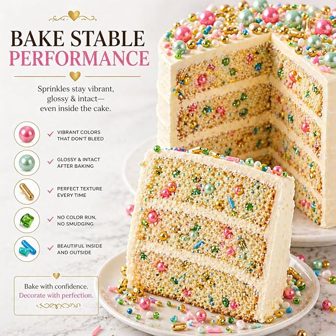 Confect Sprinkles – 5 Pack Assorted Cake Decorating Mix (Hot Pink & Ivory Pearl Dragees, Champagne Gold & Blue Jimmies, Green Sparkling Sugar) – Festive Edible Toppings for Cakes, Cupcakes, Cookies – Vegan, Gluten-Free, Nut-Free, Soy-Free, Dairy-Free, ...