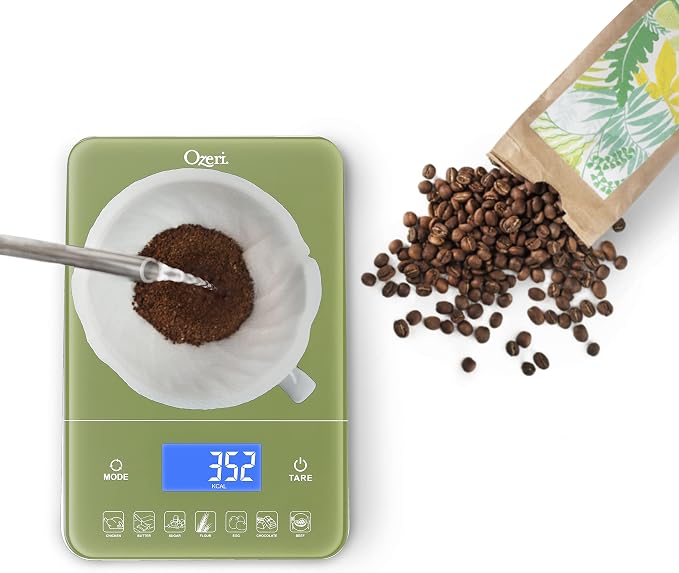 Ozeri Touch III Digital Kitchen Scale with Calorie Counter, 22 lbs (10 kg), Calla Green