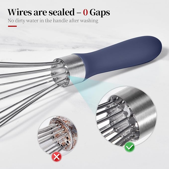 Small Whisk: Stainless Steel 9in Wire Balloon Wisk Kitchen Egg Whisker Heavy Duty Hand Mixer for Cooking Baking Whipping Blending Mixing Stirring Sauce, Flour, chocolate (Midnight Blue)