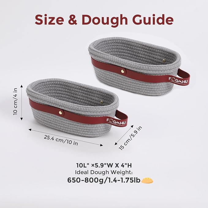 2-Pack Banneton Bread Proofing Baskets – Sourdough Starter Kit for Home Bakers, Cotton Rope Bannetons with Liners, Hanging Hooks, Dough Guide (10" Oval)