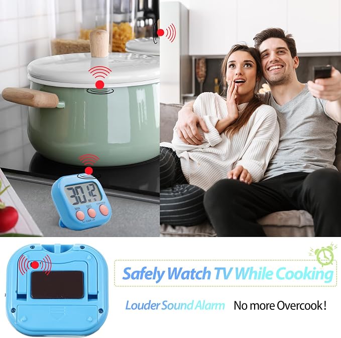 Leumoi 24 Pcs Digital Kitchen Timers Bulk Timer for Classroom Small Magnetic Timer On/Off Switch Countdown Loud Alarm for Cooking School Student Teacher Exercise Training Baking Work(Blue)