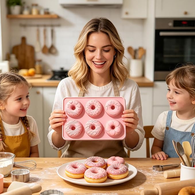 Donut Pan for Baking,6-Cavity Safe Food-Grade Non-Stick Tray | Donut Mold Silicone,for Home Kitchen Cooking Indoor House Family Homemade Microwave Freezer Oven