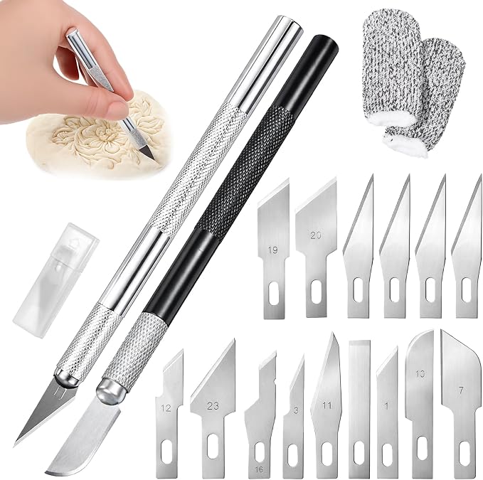 Premium Bread Lame Kit, 2 Professional Sourdough Scoring Tool with 15 Different Shapes Replaceable Blades, 2 Finger Sleeves, Safety Cover Stainless Steel Dough Scoring Knife for Home Baking, Handmade