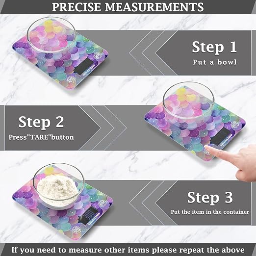 Food Scale Kitchen Scale for Baking Cooking Digital Food Weighing Measuring Scale Small Waterproof Electric Food Scale Watercolor Mermaid Scales Colors