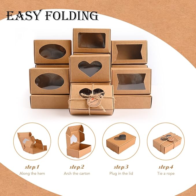 32 PCS Brown Soap Boxes for Homemade Soap, 3.54 X 2.36 X 1.18 Inch Soap Packaging Gift boxes with Window, Small Rectangular Soap Wrapping Boxes (Brown)