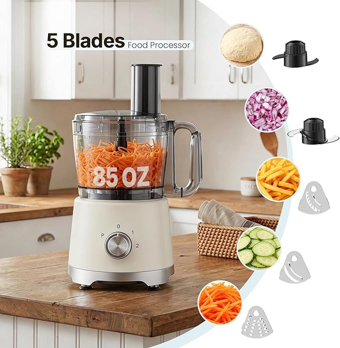 DUMOS Food Processor 10.5 Cup, 600W Electric Vegetable Chopper with French Fry Slicer, Dough Mixer, Dishwasher Safe Parts for Family Meals, Vegetables, Fries, Cheese, Puree