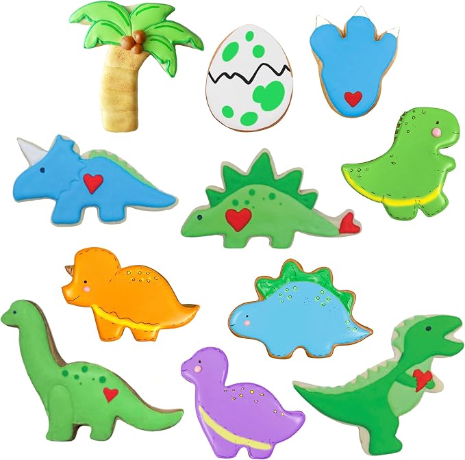 Ann Clark Dinosaur Cookie Cutters 11-Pc. Set (T-Rex, Triceratops, Brontosaurus, Dinosaur Foot, Dino Egg, and more) Made in USA