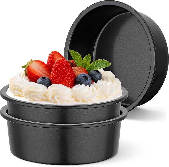 Beasea 6 Inch Cake Pan Set of 3, Heavy Duty Carbon Steel Cheesecake Pan, Nonstick Round Layer Cake Mold Tin for Home Baking Bakeware Oven