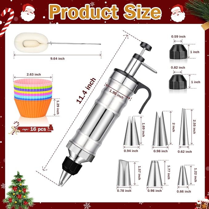 Dessert Decorating Syringe Set, Frosting Piping Kit, Stainless Steels Icing Piping Kit, Cake Decorating Tools 6 Russian Piping Icing Nozzles Cupcake Piping Kit Christmas Baking Gifts