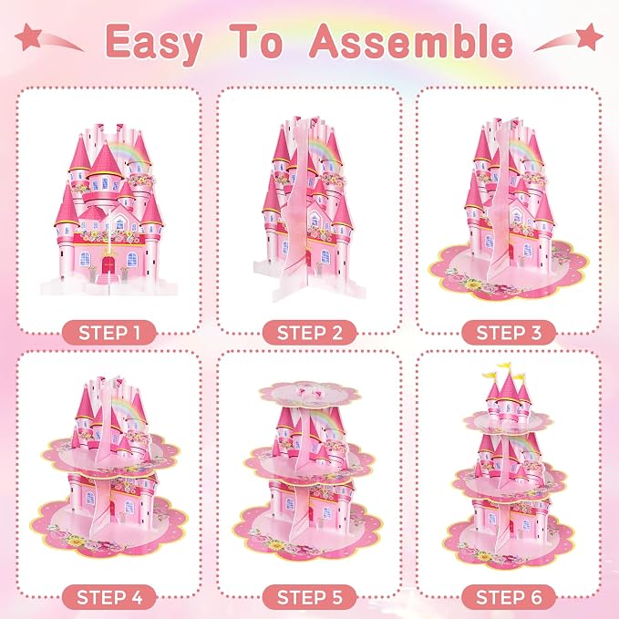 2 Pack Cupcake Stands Birthday Decorations, Themed Cupcake Holders Party Supplies Favors - 3 Tier Cardboard Cup Cake Tower for Birthday Shower Party First Day
