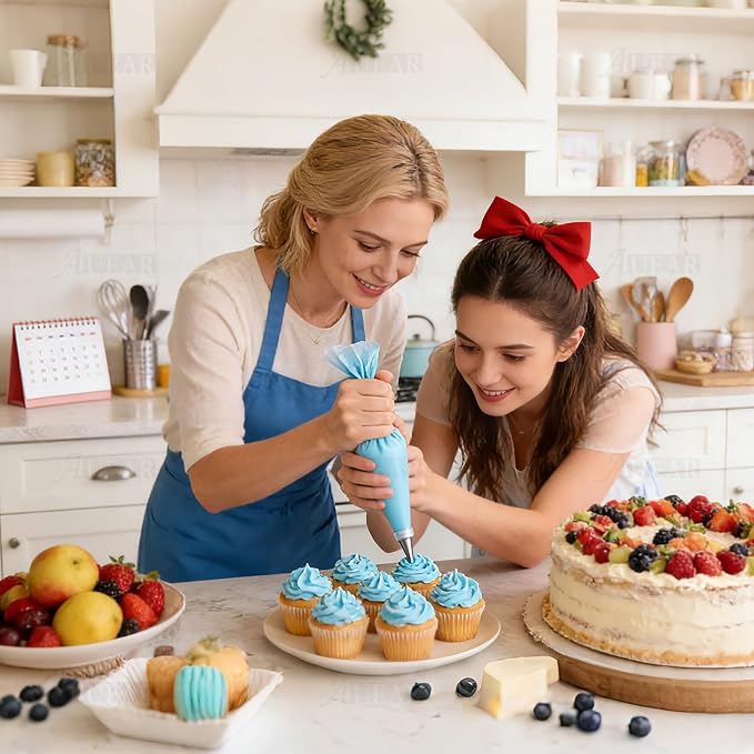 AUEAR, Cake Decorating Sugar Cookie Piping Tips 5 Writing Tube 1 Coupler 1 Silicone Pastry Bag (7 Pack)