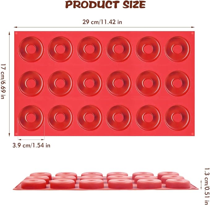 Mini Donut Mold, 18 Cavity Mini Donut Silicone Mold, Heat Resistant Silicone Donut Molds for Baking, Silicone Donut Pan for Baking Muffin Cakes Tart Bread
