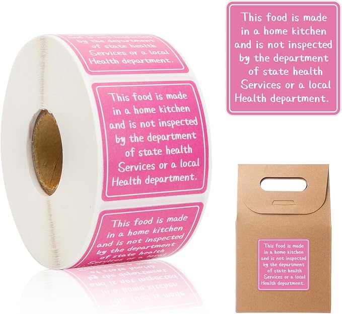 800pcs Cottage Food Law Labels 1.5x1.5 Inch Square Homemade Thermal Printed Adhesive Sticker Inspection Statement Ingredient Label Stickers for Home Kitchen Bakery Homemade Food Packaging - Pink