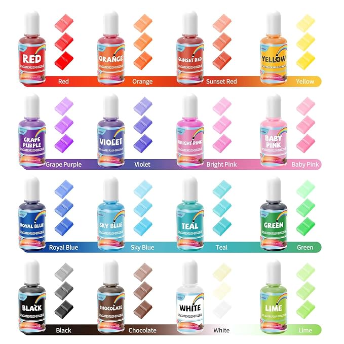 Oil Based Food Coloring, 15ml Vibrant Colors for Baking, Cake Decorating, Chocolate, Candy Melts, Icing, Fondant, Frosting, Slime and Crafts DIY, Food Grade Set, 0.35 Fl.Oz each Bottle