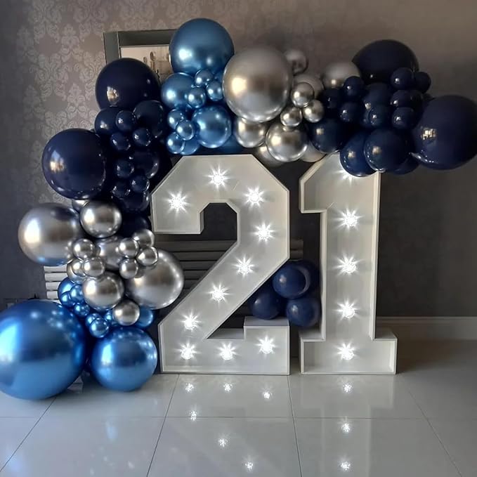 Blue Balloon Arch Kit, 152Pcs Explosion Star Various Blue and Silver Latex Balloon Garland kit Different Size Balloons for Anniversary Birthday Wedding Baby Shower Dark Party Decorations