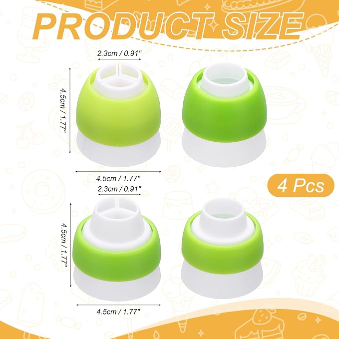 uxcell 4 Pcs Piping Tip Coupler, Plastic 3 and 1 Color Couplers Icing Frosting Piping Bag Reusable Cake Baker Decor Tools Kit for Pastry Cupcake Tips Russian Flower Mouth Nozzles, Green