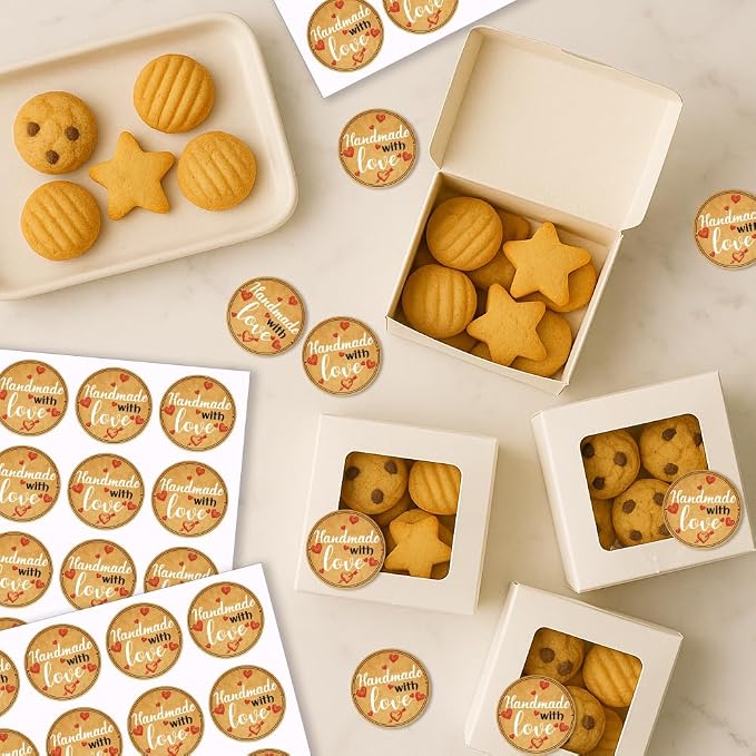 320 Pcs Homemade with Love Stickers, 2 Inch Round Waterproof Kraft Home Made Labels Jar Canning Label Stickers Self-Adhesive Packaging Sticker for Cookie Fudge Containers