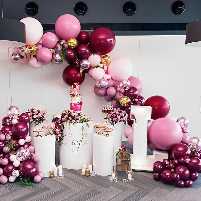 Voircoloria 90pack Burgundy Balloons Different Size 18/12/10/5 Inch Maroon Balloon Garland Arch Kit for Graduation, Thanksgiving Day, Autumn Fall Theme Party, Wedding, Birthday Decorations