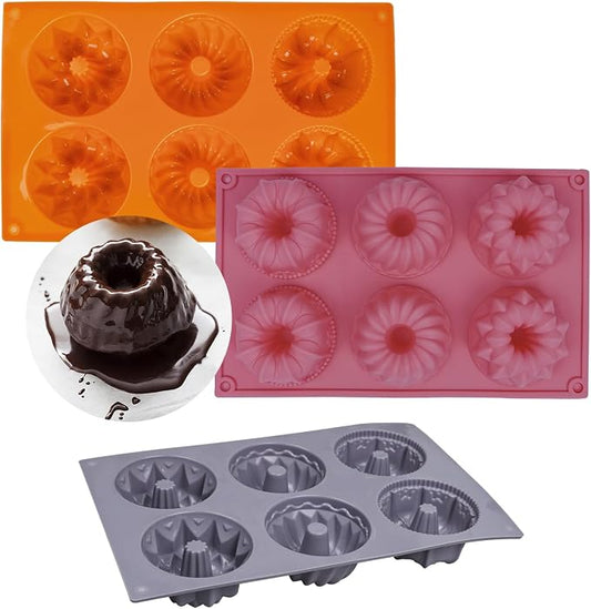 3Pcs Mini Fluted Tube Cake Pans for Baking, 6-Cavity Silicone Cake Pan Nonstick, Silicone Cake Mold for Cupcakes, Donuts, Cornbread, Brownies, Jellies