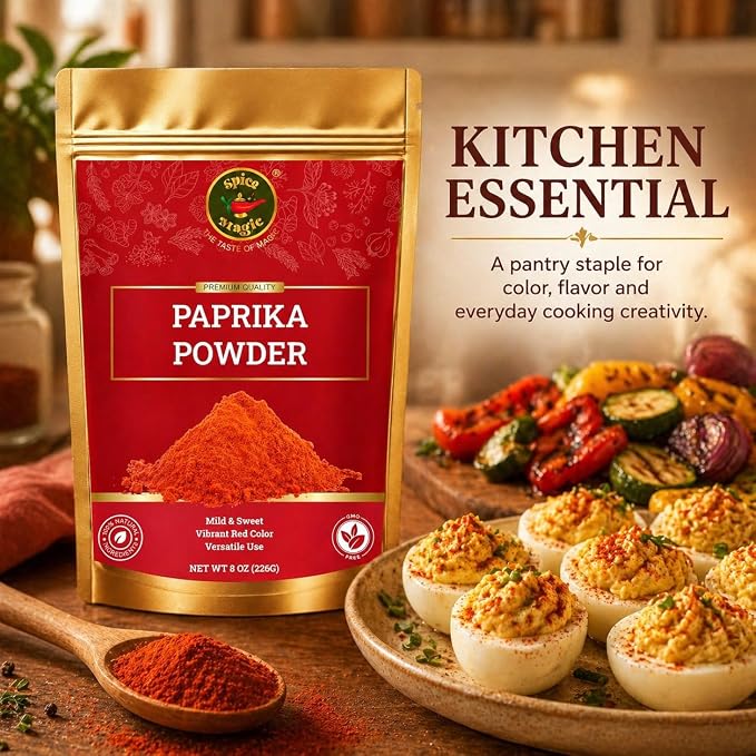 Spice Magic Sweet Paprika Powder 8 oz | Premium Spanish-Style Paprika | Mild, Sweet & Vibrant Red Color | Perfect for BBQ, Chicken, Vegetables, Soups & Sauces