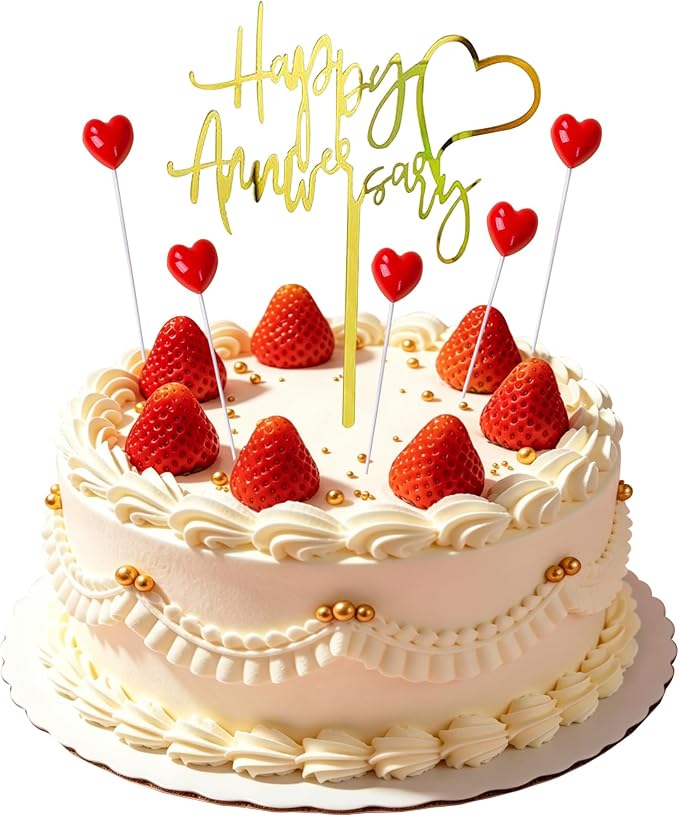 Happy Anniversary Cake Topper Happy Anniversary Cake Decorations for Party Decorations (small red heart)
