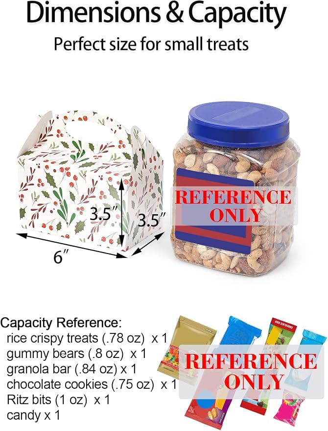 Happyhiram Winter Floral Gable Candy Paper Boxes, 25 Pcs Christmas Red Holly Berry Party Treat Boxes with Handle Small Gift Holiday Boxes Kids Party Favor Cookie Bags