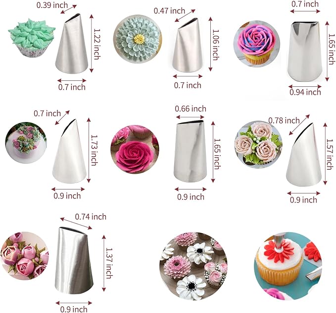 Rose Piping Tip Set, 7-Piece Stainless Steel Cake Decorating Tips, Suitable for Cake Decorating, Piping, Cookies, Cupcakes. Fondant Buttercream or Bean Paste Baking Tools
