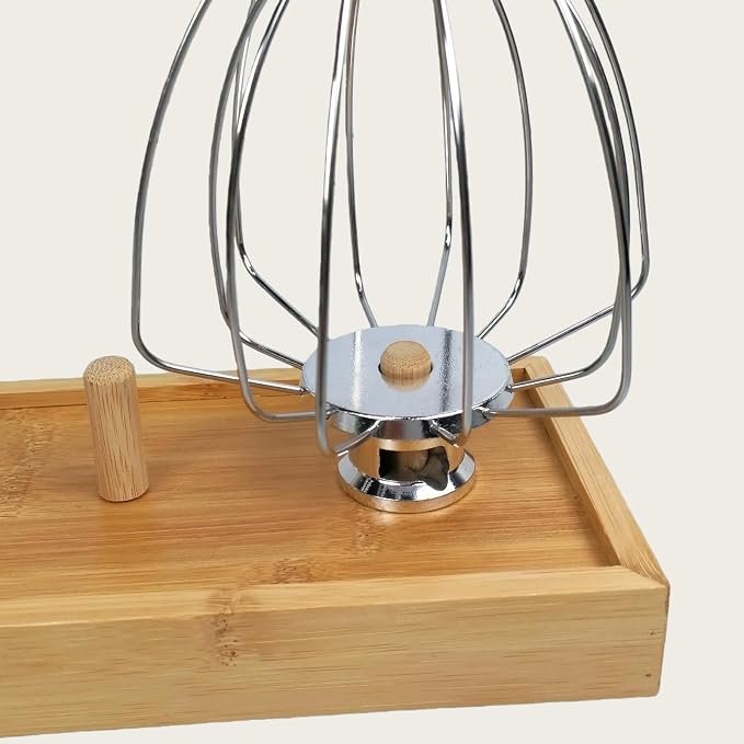 4 Stations Stand Mixer Attachment Holders for KitchenAid Mixer Accessories | As resting spot while switching attachments during dough mixing, Air dry tray after washing, Bamboo nature tray with 4 pegs