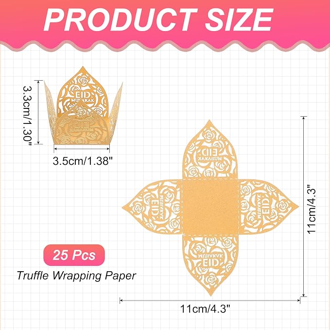 uxcell 25 PCS Truffle Wrappers 0.43x0.43 Inch Square Cupcake Liners Baking Wrappers Hollow Out Paper Dessert Cups for Wedding Birthday Gold