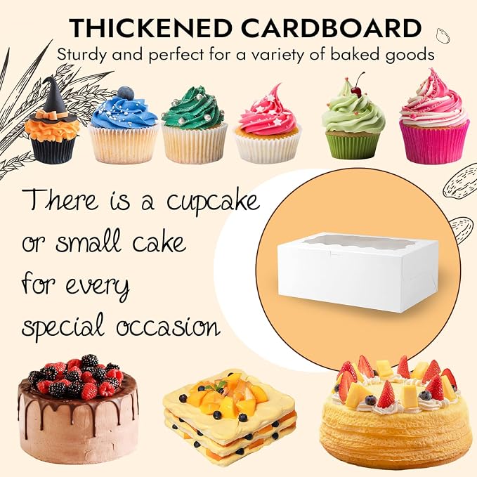 JCD 8pcs Cake Cupcake Combo Boxes with Clear Window and Cupcake Insert Fit 4 Cupcakes and 1 Mini Cake for Partry (1+4/8pcs)