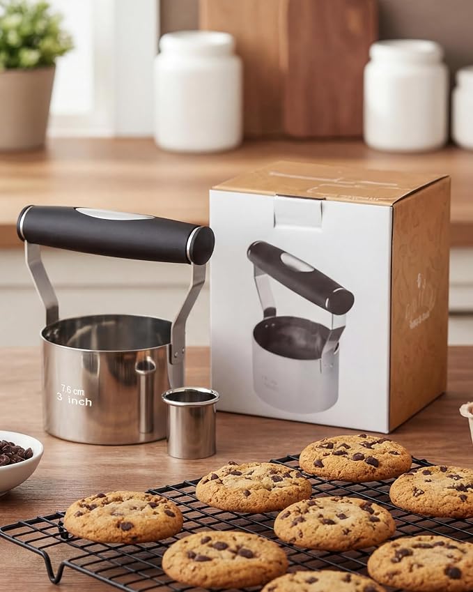 Biscuit Cutter, 3 Inch Stainless Steel Cookie Cutter with Ergonomic Soft Grip Handle, Round Biscuit Maker for Baking, Donut, Scones, Pastry, Sandwiches