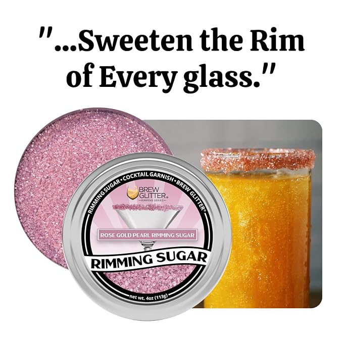 Brew Glitter - Rose Gold Pearl Rimming Sugar (1LB, 1x Resealable Bag) Cocktail Garnish for Mixed Drinks & Refreshments