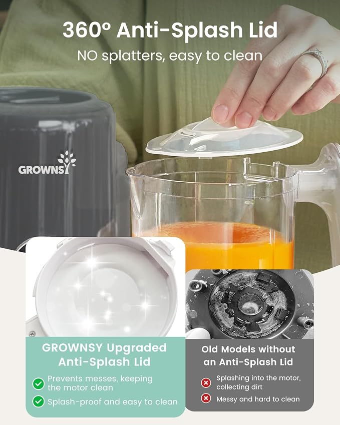 Grownsy Baby Food Maker with Steam Basket, One Step Baby Food Processor Steamer Puree Blender Grinder Mills Machine, Auto Cooking Grinding and Sterili-zing for Healthy Homemade Baby Food, Dark Grey