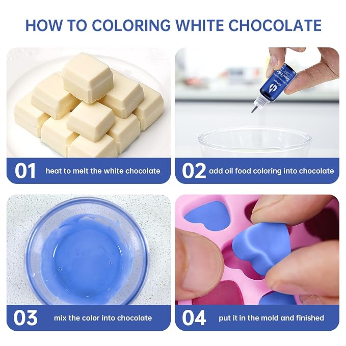 Oil Based Food Coloring for Chocolate Herbeklab 6 Colors x 10 ml Colorful Concentrated Oil Food Coloring for Candy Melts, Cake Pops, Strawberries - 6 Colorful