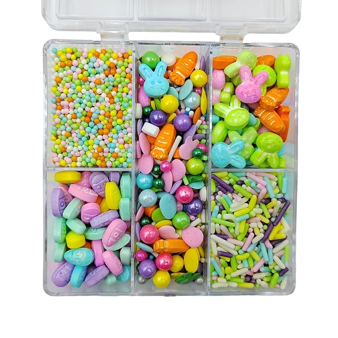 Easter Sprinkles for Cake Decorating, Spring Rainbow Sprinkles, Edible Bunny Carrot Sprinkle with Easter Egg Jimmies Nonpareils Sugar Pearl Mix for Baking Cookies Ice Cream Topping Cake Cupcake Toppers